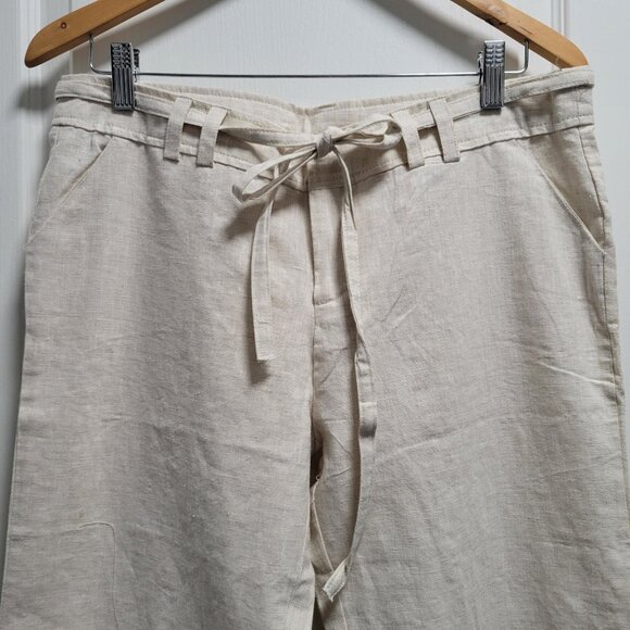ZENANA Beige Linen Blend Wide Leg Pants Waist Drawstring Lounge Size L NWOT - Picture 2 of 7